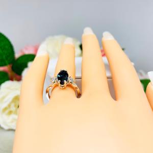 London Blue Topaz Marquise Ring - Moissanite side stones - Sterling silver twist milgrain band