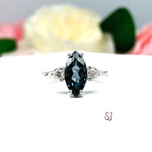 London Blue Topaz Marquise Ring - Moissanite side stones - Sterling silver twist milgrain band