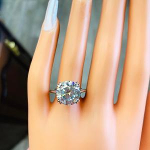 Steel Blue Moissanite Engagement Ring Size 6 - 12mm (6 Cts) authentic round moissanite - Sterling silver knife edge setting