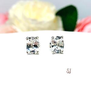 Elongated Cushion Lab White Sapphire Stud Earrings