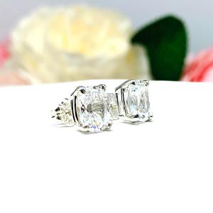 Elongated Cushion Lab White Sapphire Stud Earrings