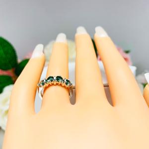 Emerald Green Moissanite 4 Stone Ring - 4mm round authentic moissanites - Sterling silver setting