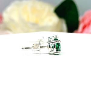 Emerald Green Moissanite Stud Earrings - Authentic round moissanite - Sterling silver settings
