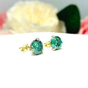 Emerald Green Martini Moissanite Stud Earrings - 14k gold settings - Authentic moissanite