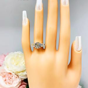 Round Near Colorless CZ Three Stone Engagement Ring
