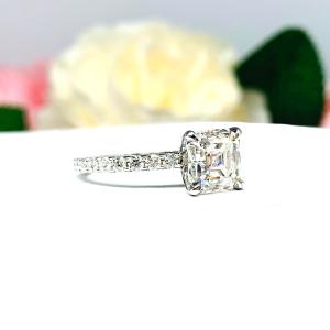 Asscher Moissanite Pave 10k White Gold Engagement Ring Size 9 FINAL SALE