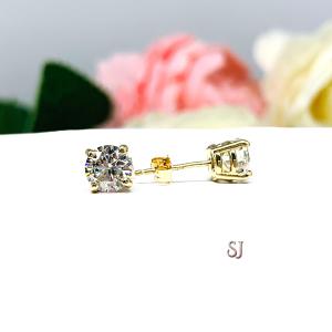 Round Moissanite 14k Gold Stud Earrings - Authentic moissanites - Heavy gold settings - FREE 3RD DAY UPS