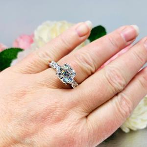Asscher Moissanite 10k White Gold Engagement Ring Authentic 10mm 5 Carats Size 9.25 FINAL SALE