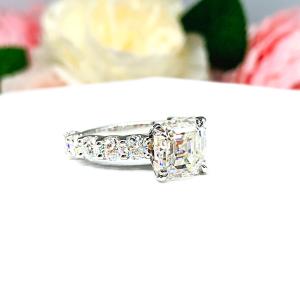 Asscher Moissanite 10k White Gold Engagement Ring Authentic 10mm 5 Carats Size 9.25 FINAL SALE