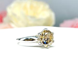 Light Champagne Moissanite Engagement Ring -Round several stone sizes -Authentic stones - Sterling silver 6 prong trellis setting