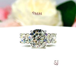 Round Near Colorless CZ Three Stone Engagement Ring
