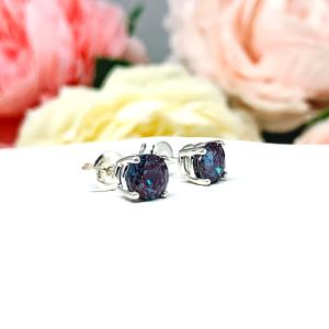 Round Lab Alexandrite June Birthstone Stud Earrings