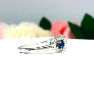 Round CZ Lab Blue Sapphire 3 Stone Engagement Ring Tulip Design