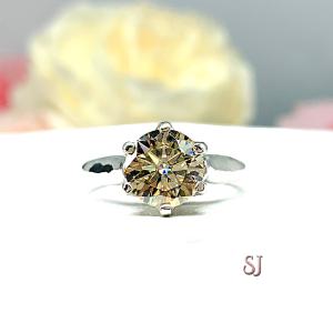 Light Champagne Moissanite Engagement Ring -Round several stone sizes -Authentic stones - Sterling silver 6 prong trellis setting