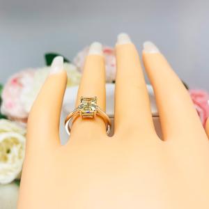 Light Yellow Emerald Cut CZ Cathedral Engagement Ring