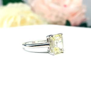 Light Yellow Emerald Cut CZ Cathedral Engagement Ring