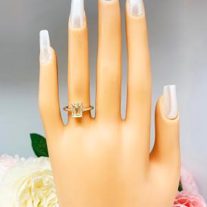 Light Yellow Emerald Cut CZ Cathedral Engagement Ring