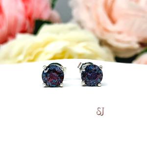 Round Lab Alexandrite June Birthstone Stud Earrings