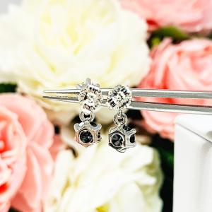 Black White Moissanite Round Six Prong Drop Earrings Authentic