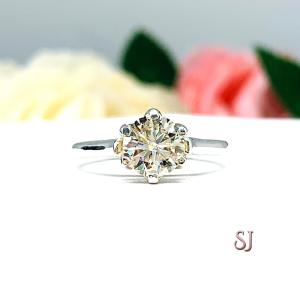 Round Moissanite 6 Prong Engagement Ring - Authentic moissanite - Sterling silver tulip setting