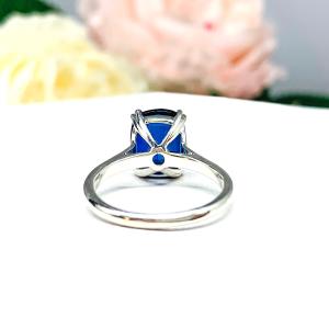 Lab Blue Sapphire 10x8mm Elongated Cushion Ring