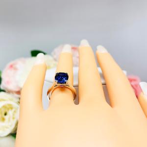 Lab Blue Sapphire 10x8mm Elongated Cushion Ring