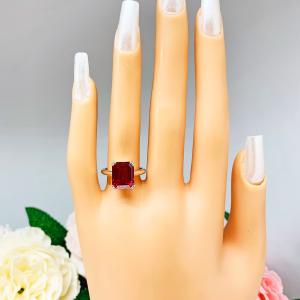 Lab Created Ruby Emerald Cut Ring Sterling Silver Double Prong