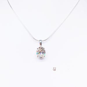 Oval CZ Pendant Sterling Silver Necklace Near Colorless Cubic Zirconia