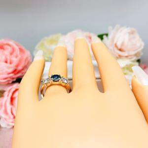 London Blue Moissanite 3 Stone Ring Size 6 -  Authentic moissanites - Sterling silver setting