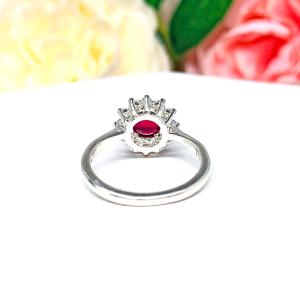 Round Lab Created Ruby CZ Halo Ring Sterling Silver
