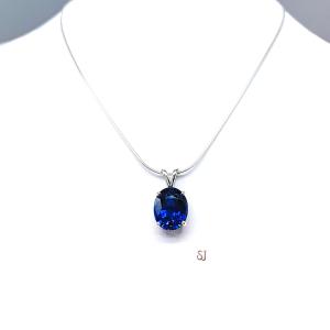 Lab Blue Sapphire Oval Pendant Sterling Silver Necklace September Birthstone