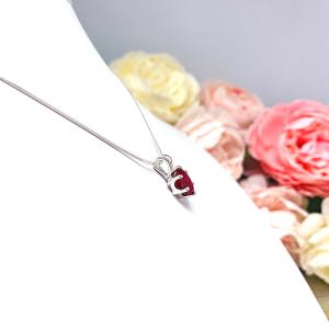 Lab Ruby Oval Pendant Sterling Silver Necklace July Birthstone Six Prong