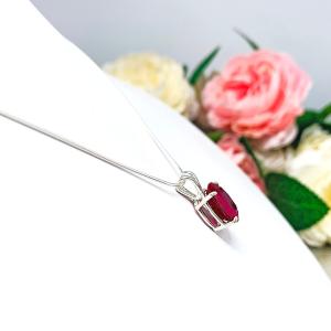Lab Ruby Oval Pendant Sterling Silver Necklace July Birthstone