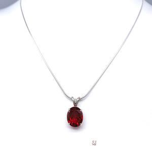 Lab Ruby Oval Pendant Sterling Silver Necklace July Birthstone