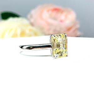 Light Yellow Emerald Cut CZ Engagement Ring Size 5