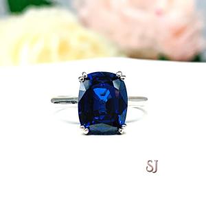 Lab Blue Sapphire 10x8mm Elongated Cushion Ring