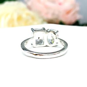 Oval Radiant CZ 2 Stone Engagement Ring You and Me Toi Et Moi