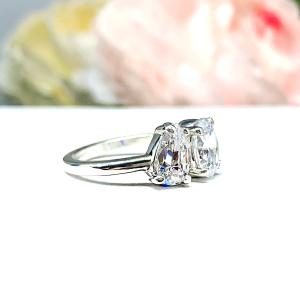Pear Oval CZ 2 Stone Engagement Ring Toi Et Moi You and Me
