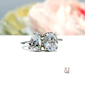 Pear Oval CZ 2 Stone Engagement Ring Toi Et Moi You and Me