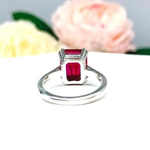 Lab Created Ruby Emerald Cut Ring Sterling Silver Double Prong