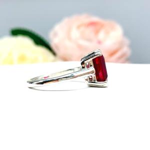 Lab Created Ruby Emerald Cut Ring Sterling Silver Double Prong