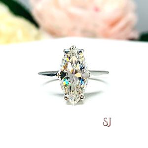 Marquise CZ Engagement Ring Sterling Silver Cathedral Near Colorless CZ