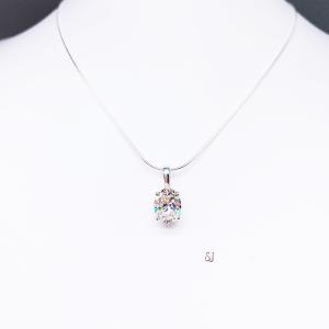 Oval CZ Pendant Sterling Silver Necklace Near Colorless Cubic Zirconia