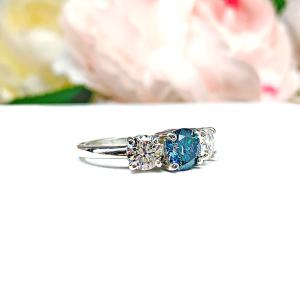 London Blue Moissanite 3 Stone Ring Size 6 -  Authentic moissanites - Sterling silver setting