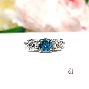 London Blue Moissanite 3 Stone Ring Size 6 -  Authentic moissanites - Sterling silver setting