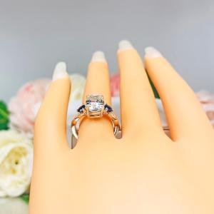Natural White Topaz Oval Iolite 3 Stone Ring - Sterling silver setting