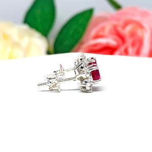 Round Lab Ruby CZ Halo Stud Earrings Sterling Silver