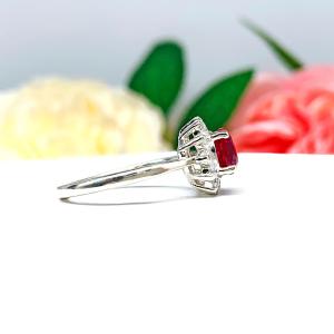Round Lab Created Ruby CZ Halo Ring Sterling Silver