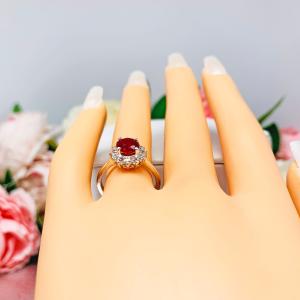 Round Lab Created Ruby CZ Halo Ring Sterling Silver