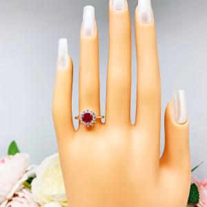 Round Lab Created Ruby CZ Halo Ring Sterling Silver